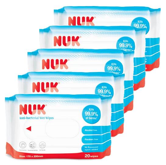 德國Nuk 無酒精 殺菌消毒濕紙巾-20片 X 5包