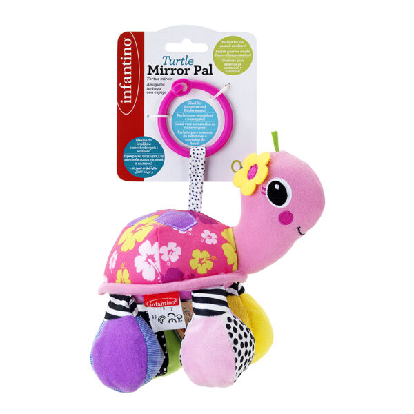 Infantino 鏡子牙膠布偶粉紅小龜