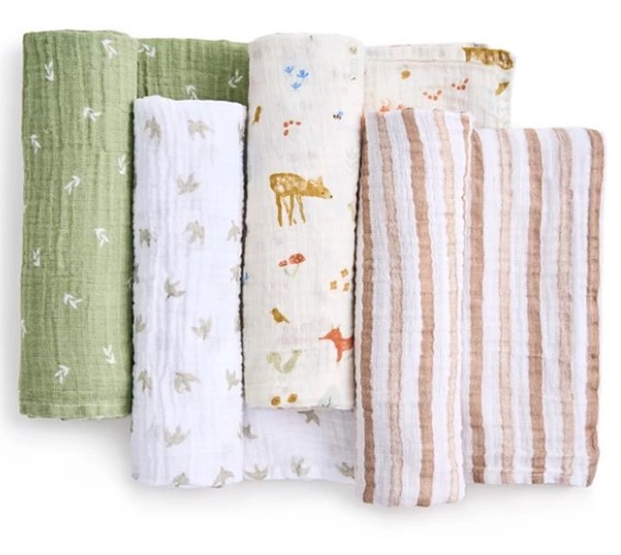 Aden+Anais 嬰兒包巾(棉紗布)–44"X44" 4條裝 Sage Woodland