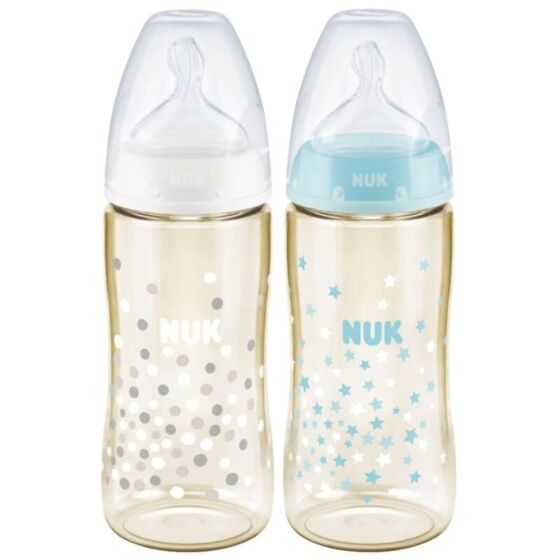 德國NUK PCH 300mL 寬口PPSU奶瓶/矽膠奶嘴0-6個月中孔 [顏色隨機發貨]