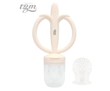韓國tgm 鉑金矽膠牙膠及蔬果咀嚼餵食器-象牙白