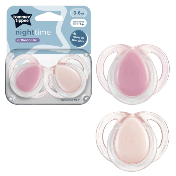 Tommee Tippee 0-6個月夜光安撫奶嘴 (2個裝) (連消毒盒; 不包括奶嘴蓋)-粉紅色