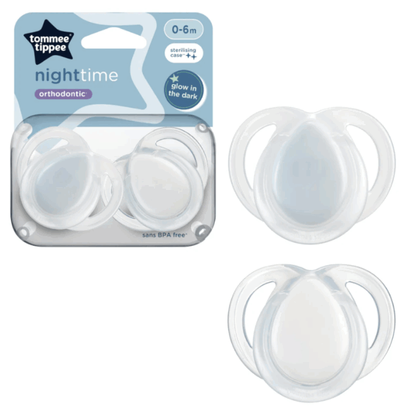 Tommee Tippee 0-6個月夜光安撫奶嘴 (2個裝) (連消毒盒; 不包括奶嘴蓋)-白色