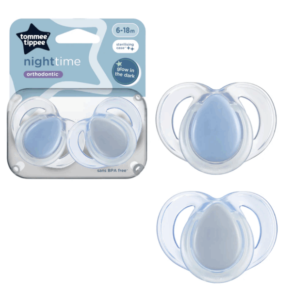Tommee Tippee 6-18個月夜光安撫奶嘴 (2個裝) (連消毒盒; 不包括奶嘴蓋)-藍色