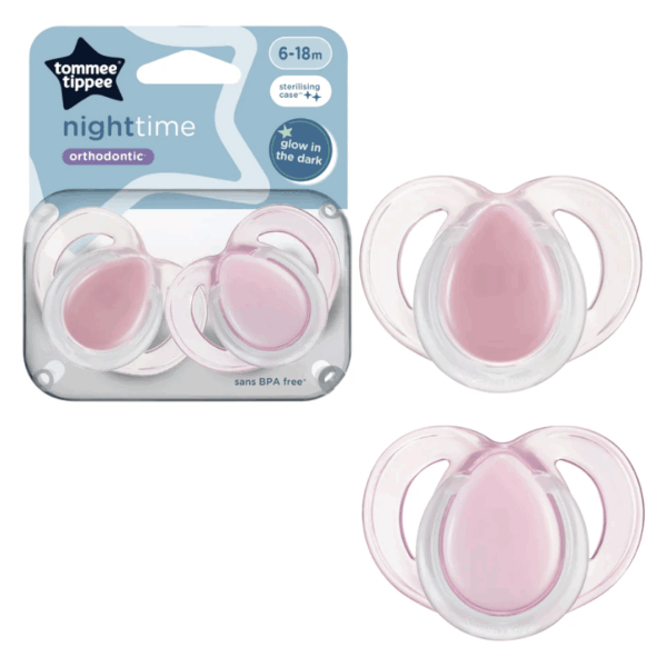 Tommee Tippee 6-18個月夜光安撫奶嘴 (2個裝) (連消毒盒; 不包括奶嘴蓋)-粉紅色