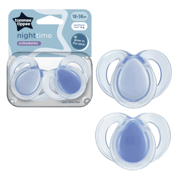 Tommee Tippee 18-36個月夜光安撫奶嘴 (2個裝) (連消毒盒; 不包括奶嘴蓋)-藍色