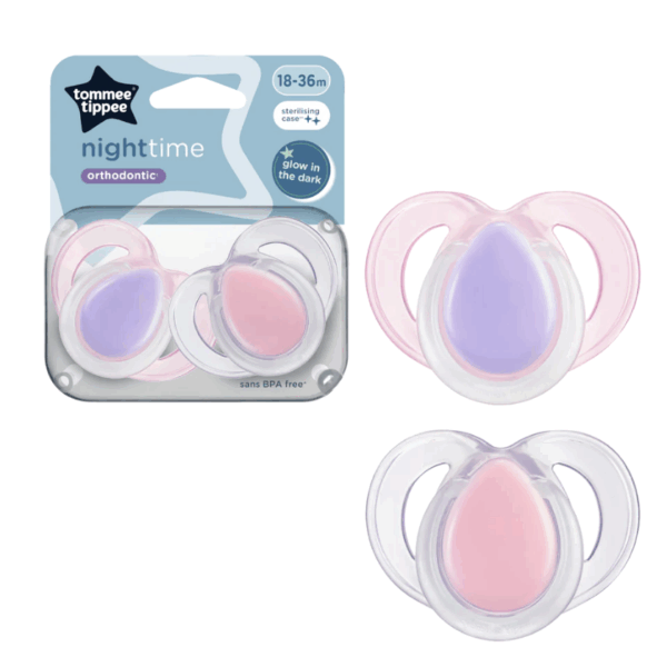 Tommee Tippee 18-36個月夜光安撫奶嘴 (2個裝) (連消毒盒; 不包括奶嘴蓋)-粉紅色