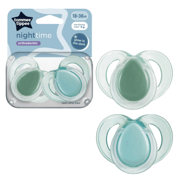 Tommee Tippee 18-36個月夜光安撫奶嘴 (2個裝) (連消毒盒; 不包括奶嘴蓋)-綠色
