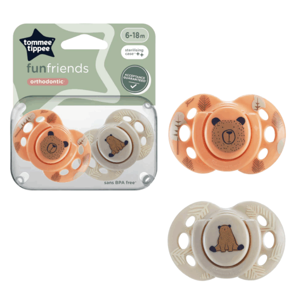 Tommee Tippee 6-18個月 AIR安撫奶嘴 (2個裝)(連消毒盒; 不包括奶嘴蓋)-小熊橙色