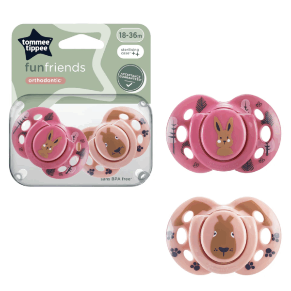 Tommee Tippee 18-36個月 AIR安撫奶嘴 (2個裝)(連消毒盒; 不包括奶嘴蓋)-小免粉色