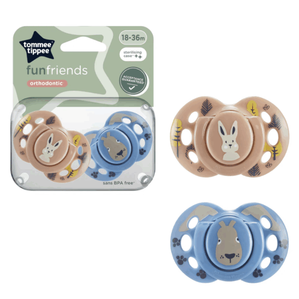Tommee Tippee 18-36個月 AIR安撫奶嘴 (2個裝)(連消毒盒; 不包括奶嘴蓋)-小免藍色