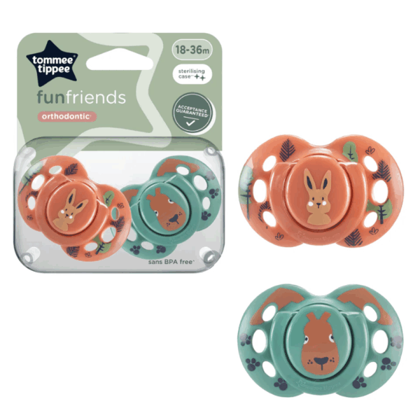 Tommee Tippee 18-36個月 AIR安撫奶嘴 (2個裝)(連消毒盒; 不包括奶嘴蓋)-小免綠色