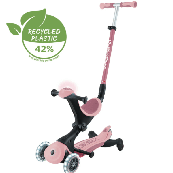 Globber Go Up Deluxe Lights 360° 可摺疊滑板車 - Pastel Pink / Deep Pastel Pink (15M - 9Y+)