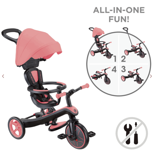 Globber Explorer Trike 4合1 三輪車 - Pink (升級版車篷、車把及手把套) (10M - 5Y)