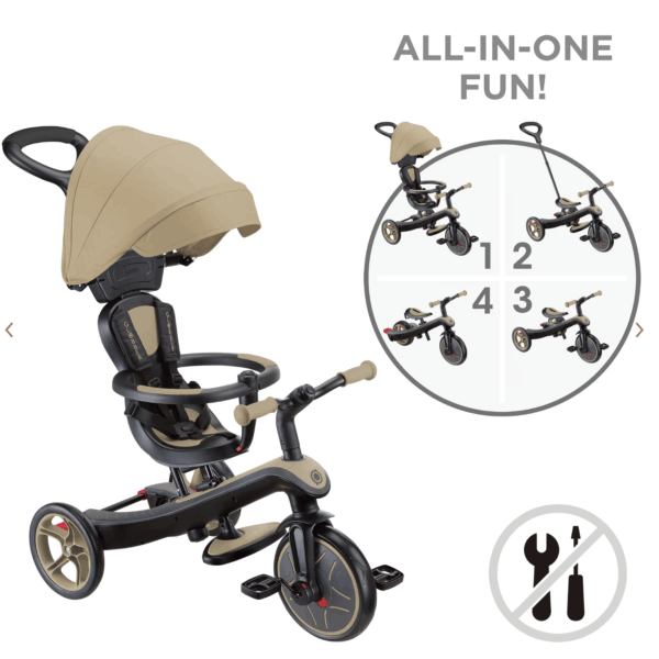 Globber Explorer Trike 4合1 三輪車 - Sand (升級版車篷、車把及手把套) (10M - 5Y)
