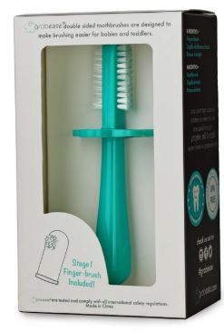 Grabease - 雲朵雙面幼兒牙刷 - Teal 6M+ (連矽膠手指牙刷 4M+)