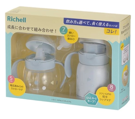 日本Richell TLI 第4代 三階段不鏽鋼學習杯套裝/ 淺藍色