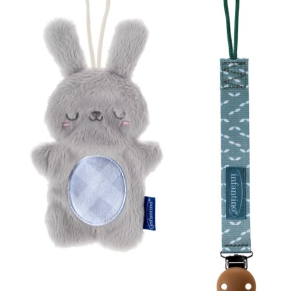 Infantino 安撫玩偶及扣帶 -淡灰小 兔