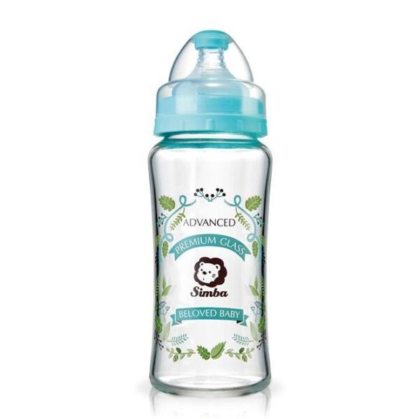 Simba 蘿蔓晶鑽寬口玻璃大奶瓶270ml-香草(藍)-(圓孔S奶嘴)