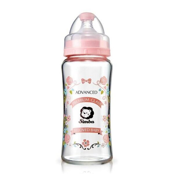 Simba 蘿蔓晶鑽寬口玻璃大奶瓶270ml-玫瑰(粉)-(圓孔S奶嘴)