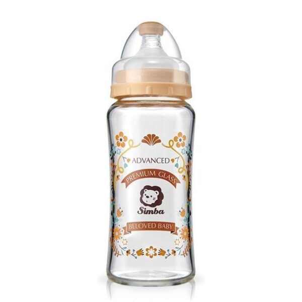 Simba 蘿蔓晶鑽寬口玻璃大奶瓶270ml-豔陽(啡)-(圓孔S奶嘴)