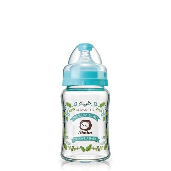 Simba 蘿蔓晶鑽寬口玻璃小奶瓶180ml-香草(藍)-(圓孔S奶嘴)