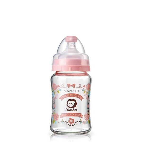 Simba 蘿蔓晶鑽寬口玻璃小奶瓶180ml-玫瑰(粉)-(圓孔S奶嘴)