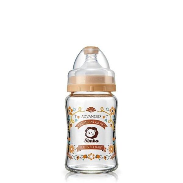 Simba 蘿蔓晶鑽寬口玻璃小奶瓶180ml-豔陽(啡)-(圓孔S奶嘴)
