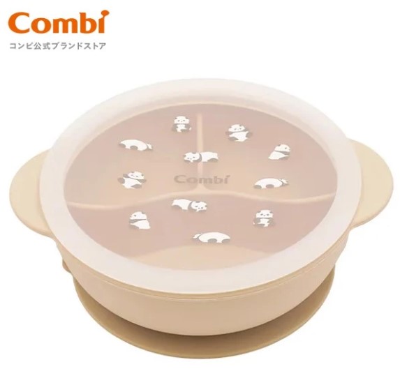 日本Combi 鉑金矽膠分隔吸盤餐碗/ 愛睡熊貓