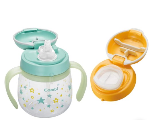 日本Combi - LakuMug 4個月起 啜飲學習(夜光)水杯 240ml-星星 (連5月大吸嘴)