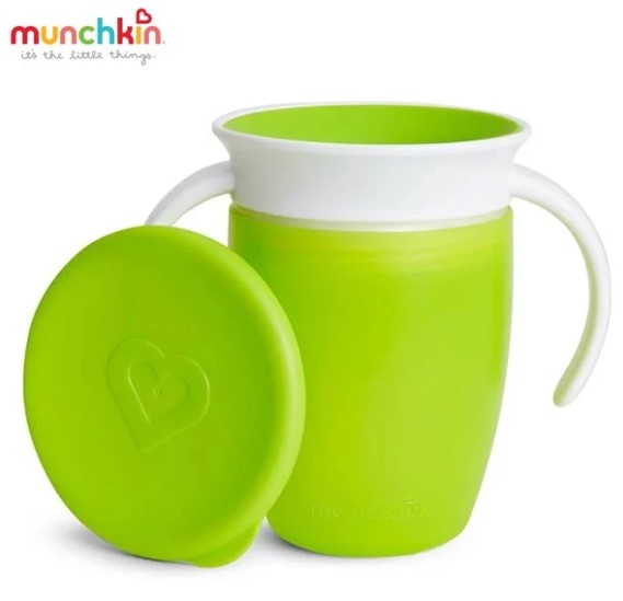 美國 Munchkin Miracle 360° 防漏學飲杯(附蓋)-綠色 207ml/7oz
