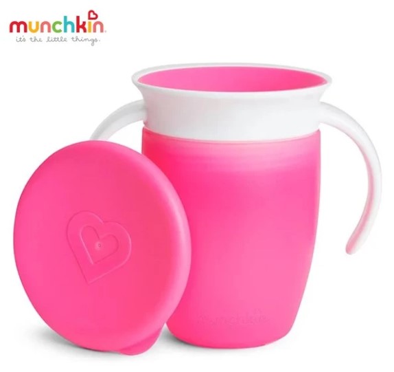 美國 Munchkin Miracle 360° 防漏學飲杯(附蓋)-粉紅 207ml/7oz