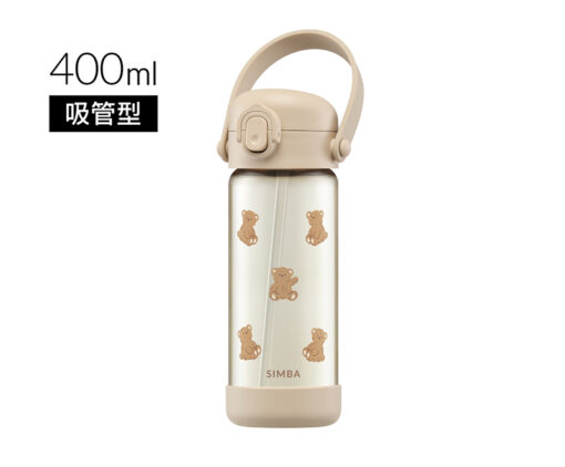台灣小獅王 Simba 鉑金PPSU兒童吸管水壺400ml-小熊(杏茶)