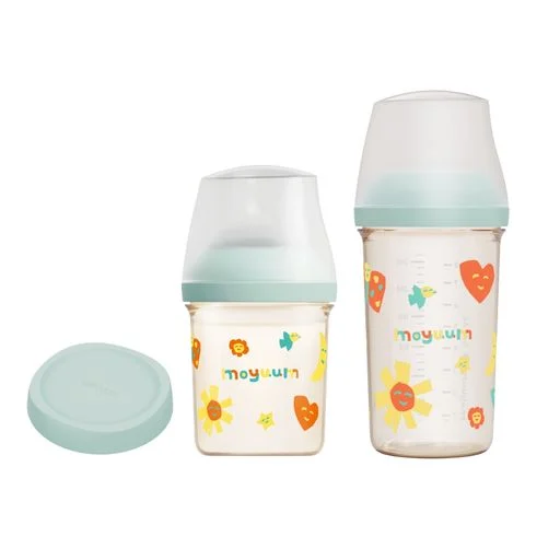 Moyuum - mov.aa PPSU圓口偏心防漲氣奶瓶160+250ml(綠色)送mov.aa奶瓶蓋配件(綠色)