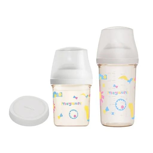 Moyuum - mov.aa PPSU圓口偏心防漲氣奶瓶160+250ml(白色)送mov.aa奶瓶蓋配件(白色)