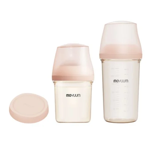 Moyuum - mov.aa PPSU圓口偏心防漲氣奶瓶160+250ml(米色)送mov.aa奶瓶蓋配件(米色)