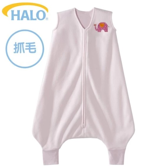 美國Halo Big Kids 幼兒褲腳型睡袋-抓毛 1.0TOG;粉紅大象  2-3T(建議2至3歲)