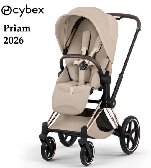 德國Cybex PRIAM 2026 豪華嬰兒手推車/ 玫瑰金車架 Cozy Beige
