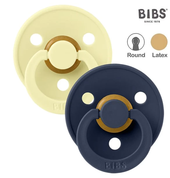 BIBS COLOR 圓形乳膠玩咀  (月球黃+太空藍) 0-6m 兩件裝